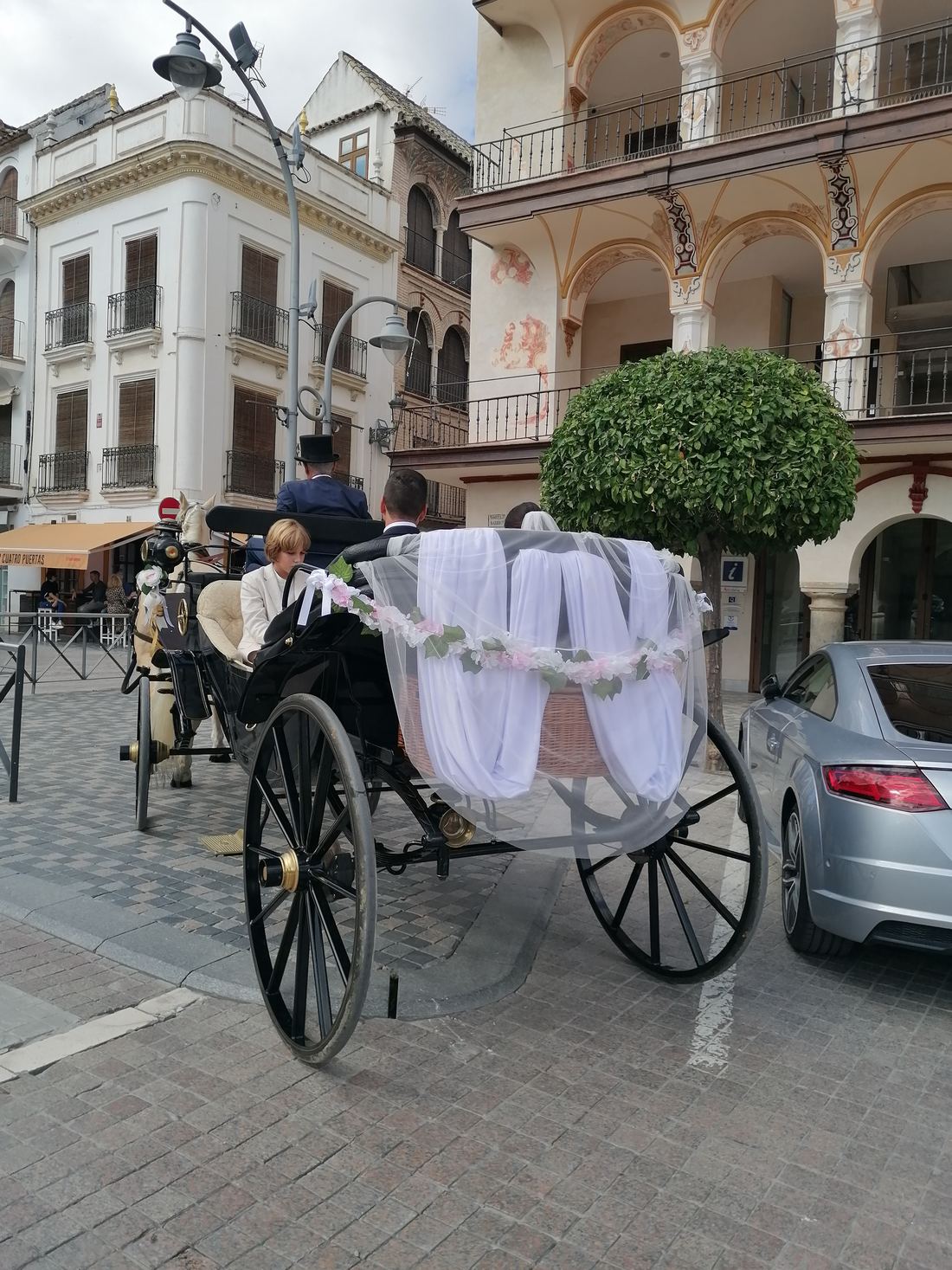 Boda real de Legado Romano — llegada en coche de caballos